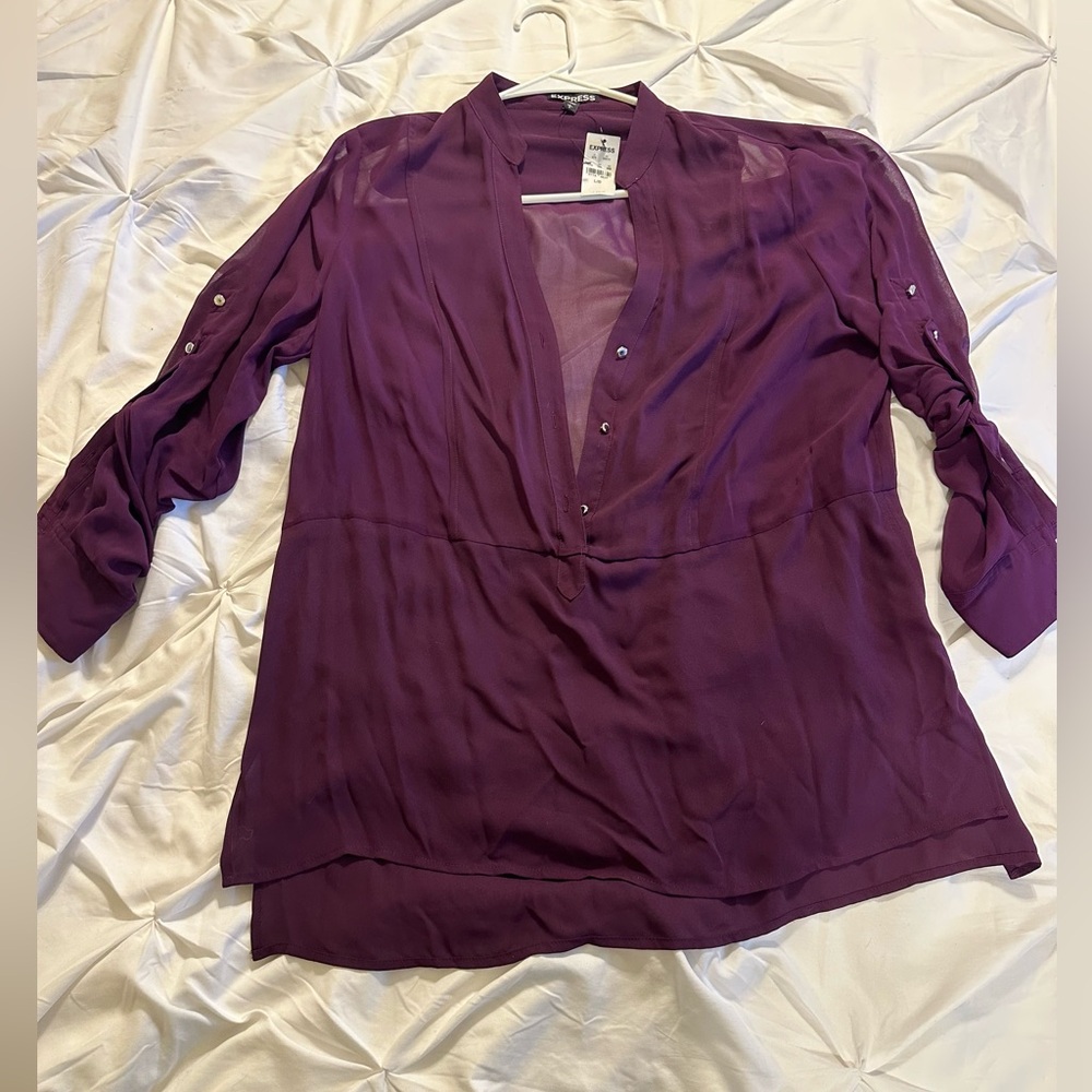 Express Deep Purple Sheer Women's Blouse